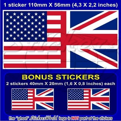 USA United States America & UK Union Jack British Flag 110mm Sticker x1+2 BONUS