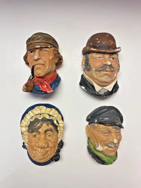 Lot of 4 Vintage Chalkware heads - Legends: Dr. Watson, Dutchman, Sairy Gamp, mo