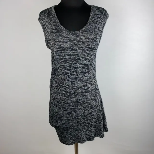 T By Alexander Wang M Heather Black Gray Knit Asymmetric Tunic Top Short Dress