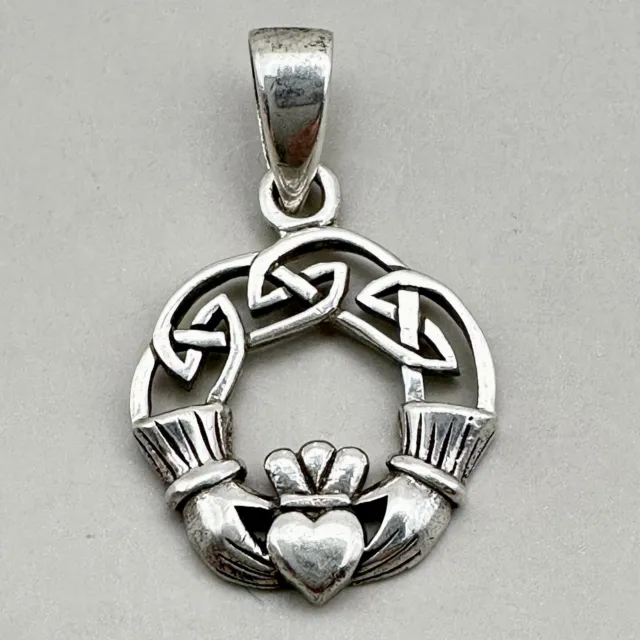 Irish Claddagh Heart Pendant Celtic Triquetra Knotted Circle Sterling Silver 925