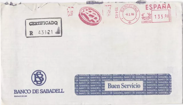 1990 Spain registered cover sent from Barcelona