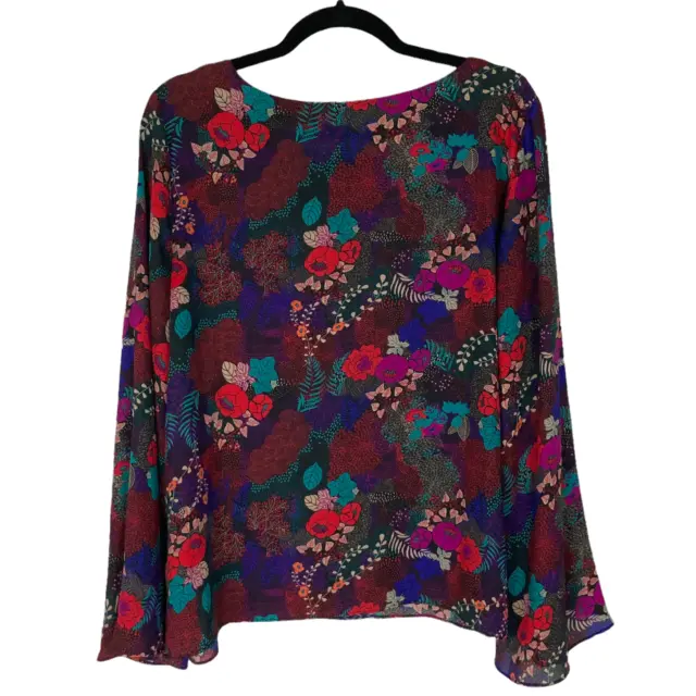 Gorgeous Womens Floral Long Flared Bell Sleeve Blouse Red Pink Purple Size Large