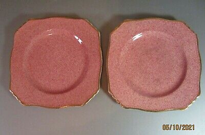 Vintage 2 Royal Winton Pink Grimwades Mottled dessert Square Plate 6¼" England