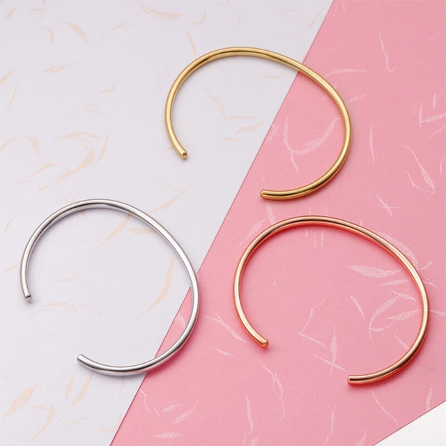 5 pulseras brazaletes para mujer de acero inoxidable liso de 3 mm de ancho en forma de C hágalo usted mismo