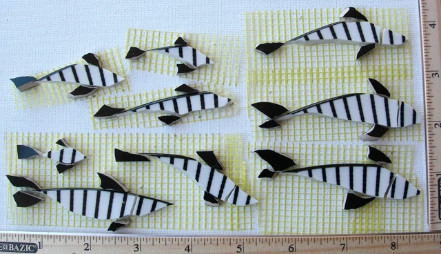 BLACK & WHITE School Of Fish Mosaic Craft Tile Broken Cut China Plate ...