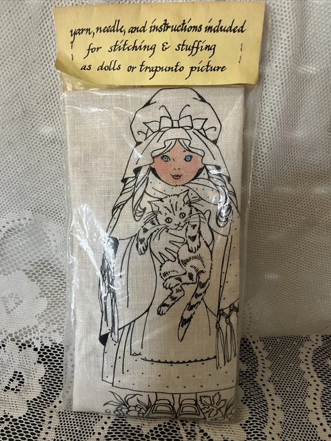 Kit de bordado de colección gemelos coloniales crewel niño niña muñecas 1976 gato de lote antiguo alamain