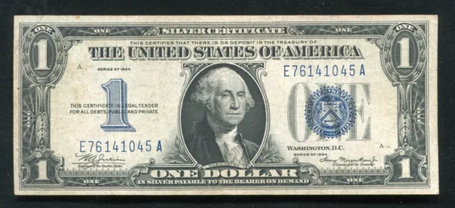 Fr. 1606 1934 $1 One Dollar “Funnyback” Silver Certificate Extremely Fine (B)