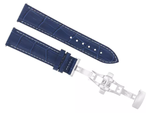 22Mm Leather Watch Strap Band Deployment Buckle Clasp For Ulysse Nardin Blue Ws