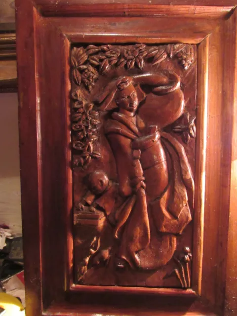 Antique Chinese Hand Carved Wood Panel 16 X 10 Inches