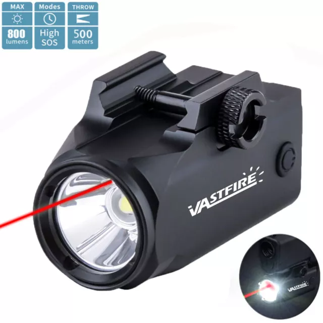 800LM Tactical LED Flashlight Pistol Light Red Laser Dot Sight 20mm Rail Mount