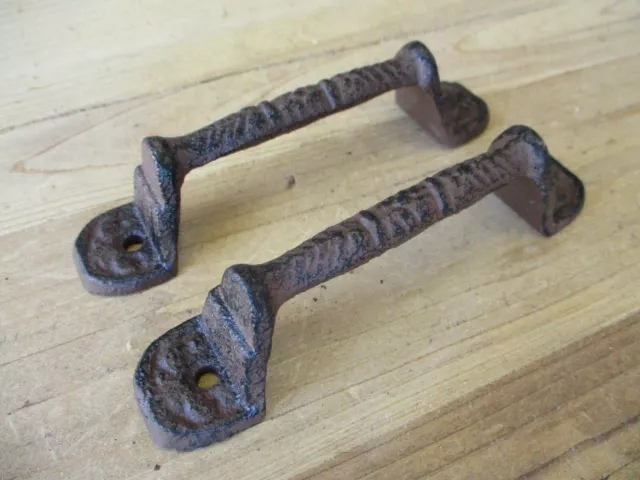 2 Cast Iron RUSTIC Barn Handle Gate Pull Shed Door Handles Fancy Drawer Pulls 2