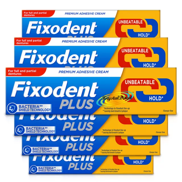 6x Fixodent Plus Crema Adhesiva para Dentaduras Inmejorable Mejor Retención 40g Sin Sabor