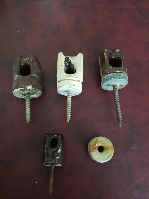 Lot Of 5 Vintage Glazed  Ceramic Porcelain Electric Power Line Insulator