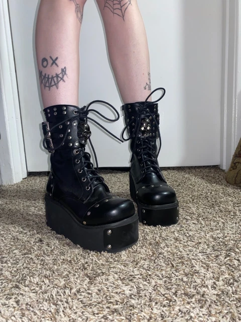 handmade european goth boots women gothic punk platform silver studded buckles