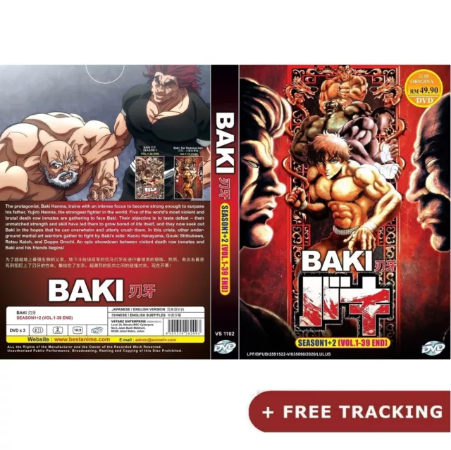 DVD BAKI Season 1+2 Vol.1-39 End English Dubbed All Region Tracking Shipping