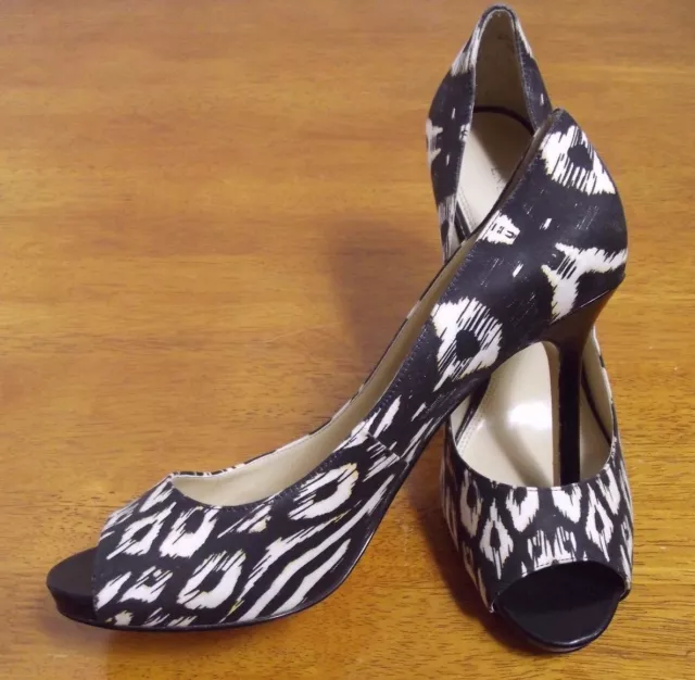 Enzo Angiolini Womens 9.5 M Black White Peep Toe Platform Stilettos Pumps Heels