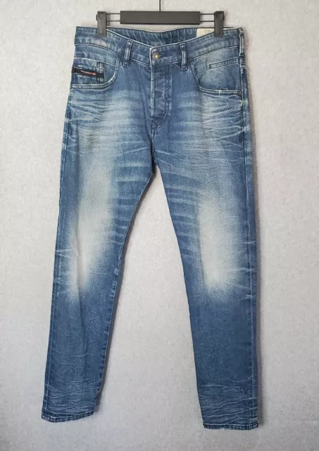 Diesel D-Bazer Tapered Jeans Sz 30x32 Blue Stretch Lightly Distressed Button Fly