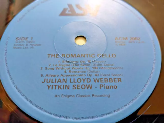 Julian Lloyd Webber / Yitkin Seow * The Romantic Cello * Vinyl Lp Excellent 2