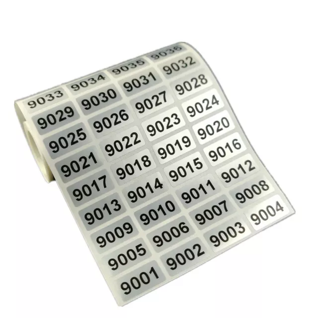 Silver Consecutive Sequential Number Labels Numbering Stickers 001-10000 choose