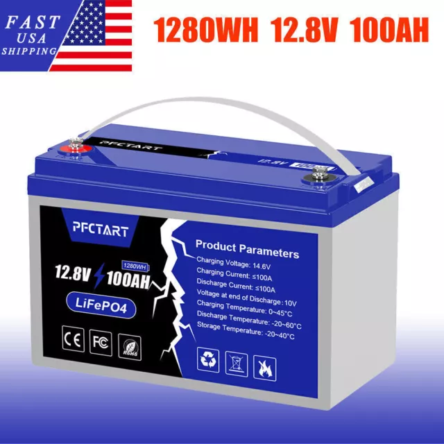 1280WH 100AH 12.8V Deep Cycle Lithium Battery LiFePO4 for RV Boat Solar Off-Grid
