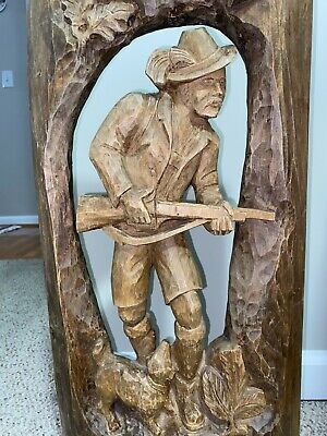Hand Carved from Germany 25.5" x 12" Hunter and Dog oak wood wonderful piece