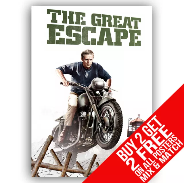 The Great Escape Bb2 Steve Mcqueen Poster A4 A3 Size Buy 2 Get Any 2 Free