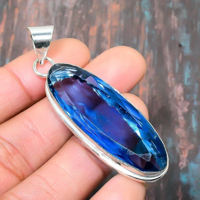 Tanzanite Quartz Gemstone Handmade Gift Jewelry Pendant 2.36" R567