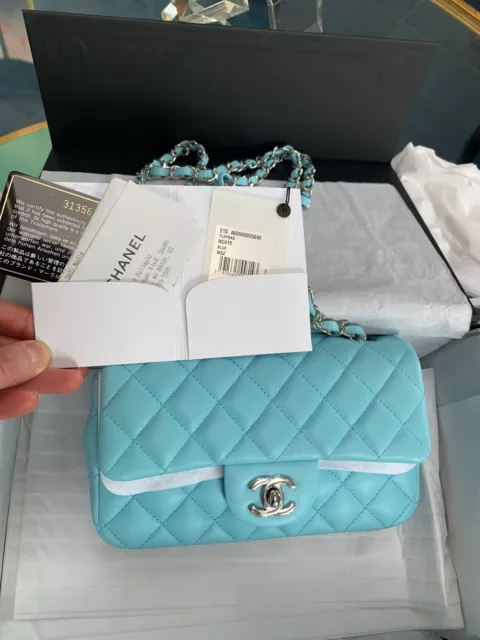 CHANEL NEON BLUE Classic Mini Flap Bag Lambskin Rectangular SHW 21S  New/receipt $10,700.00 - PicClick