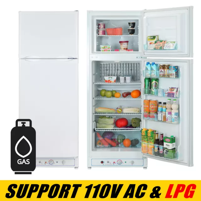 10 cu ft 2-Way Propane Gas Refrigerator Freezer RV Off-grid Cabin Camper White
