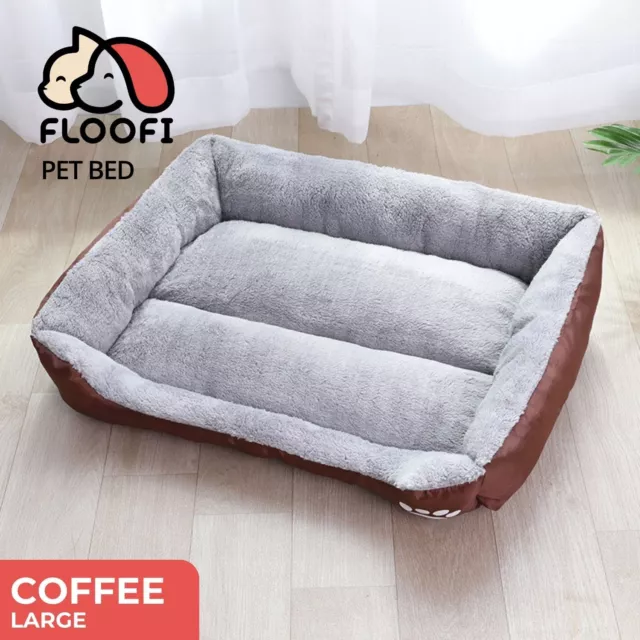 Floofi Dog Cat Calming Comfy Pet Bed Warm Soft Square Washable L Size Coffee