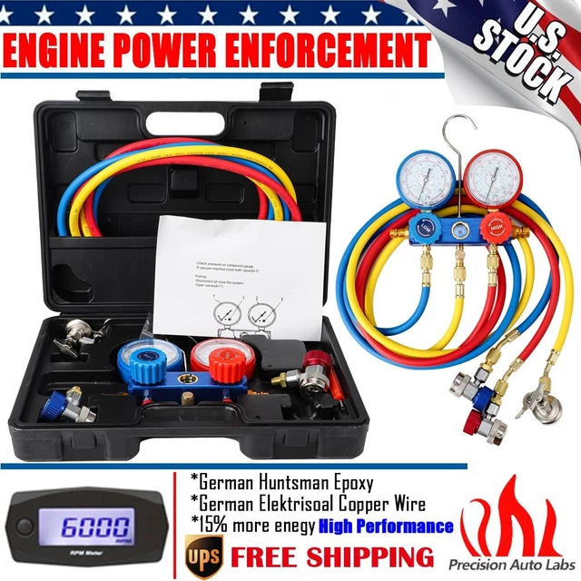 3 WAY MANIFOLD Vacuum Gauge Kit A/C AC HVAC Charging Hose Set 49.59