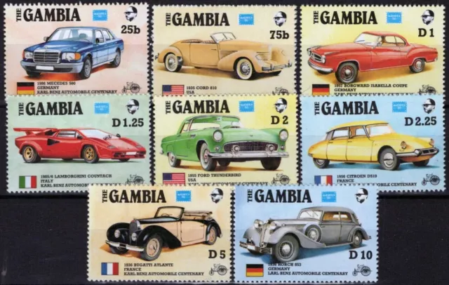 VINTAGE CLASSICS - Gambia 1986 - Vehicles - Set of 8 Stamps - Scott 620-27 - MNH
