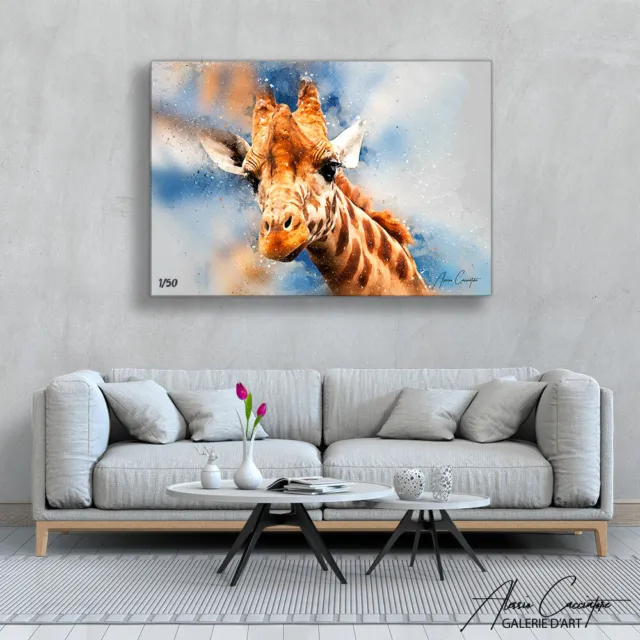 Giraffe Painting Original Art Canvas Watercolor Hand Painted Oil Signed Acrylic 2