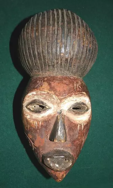 Vintage African Lwena Angola Painted Mask - Tall Coiffure & Scarified Cheeks