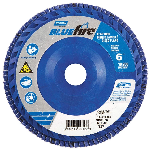 NORTON 66623399153 Flap Disc,6 In x 60 Grit,7/8