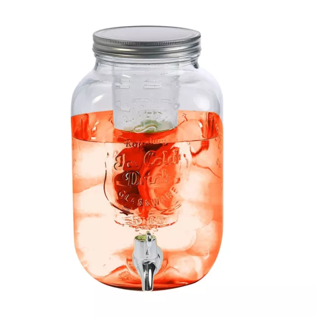 4L Glass Beverage Drinks Dispenser Jug Jar Lid Juice Cocktail BBQ Party Rustic