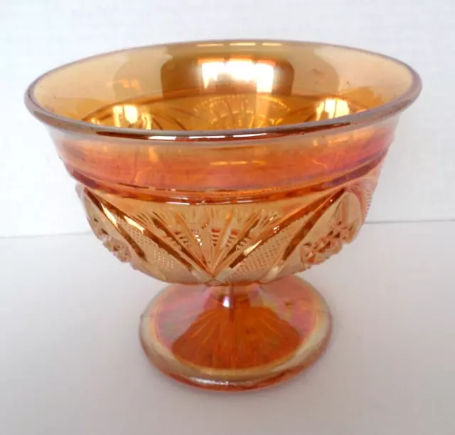 Carnival Glass Hobstar and Tassels Pattern Imperial Iridescent Marigold Bowl 5"