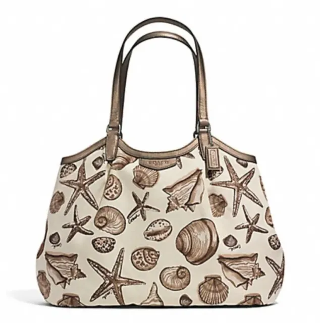 Coach Signature Stripe Shell Print Beach Starfish Shoulder Bag Tote F29063