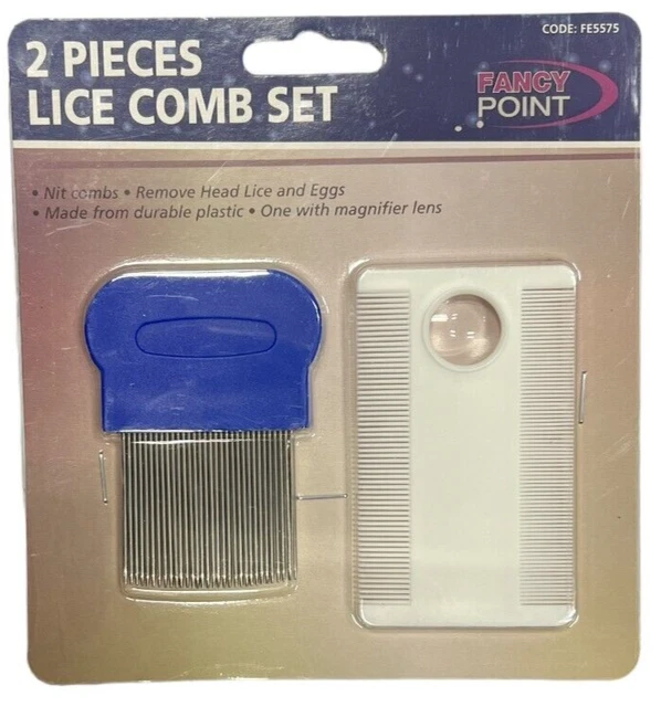 Head Lice Comb Set Tooth Metal Detection Remove Hair Nit Eggs Magnifier Set 2pc