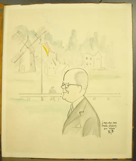 Dibujo Firmado Georges Breitel Conocido Como Bib Caricaturista Caricatura a
