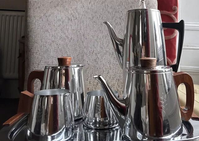 Vintage Sona Stainless Steel Tea Set And Percolator