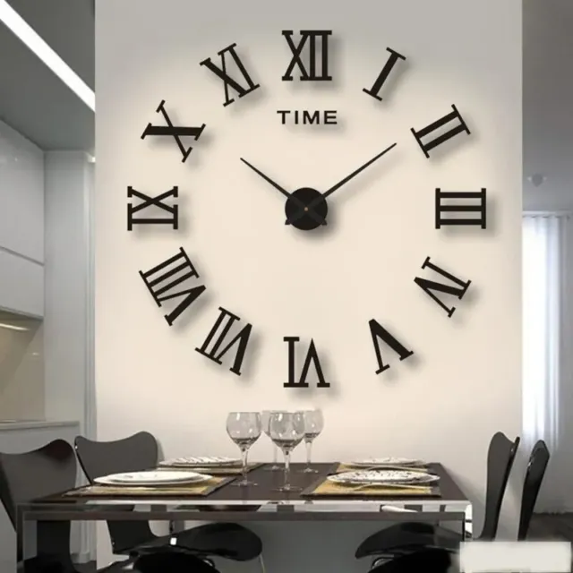 3D DIY Large Roman Numerals Luxury Mirror Wall Sticker Clock Home Decor 40cm