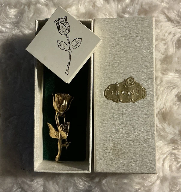 Belle Broche Rose Dorée Vintage Avec Sa Boîte D'origine - Bijou Fantaisie (réf. 94-37)