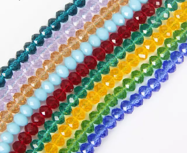 DIY Faceted Rondelle Crystal Glass Beads Loose Size:4X3mm 6X4mm 8X6mm Wholesale