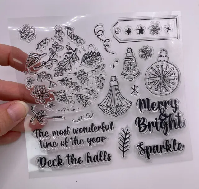 Christmas Bauble Tag Mistletoe Rubber Stamp (No Block) Scrapbook Card Making