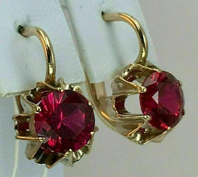 2Ct Round Cut Lab Created Red Ruby Drop & Dangle Earrings 14k Yellow Gold Plated