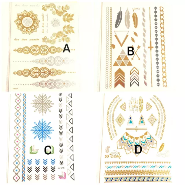 10 Metallic Jewelry Flash Temporary Bling Tattoos