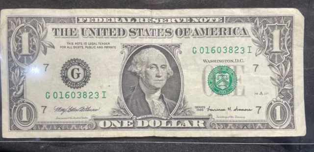 $1 One Dollar Bill Reverse Gas Pump Error Stuck Digit Serial Number 1999 # (3)