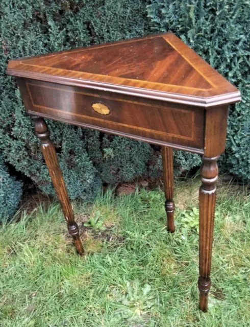 Mahogany freestanding inlaid corner table