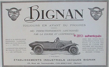 Publicite Automobile Bignan Jacques 2 Litres Sport Servo Frein De 1924 French Ad